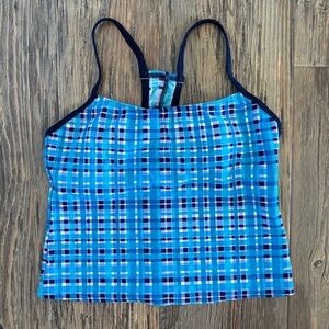 Christina Sport Tankini Swim Top Sz 8 Blue Purple White Plaid Racerback Swimwear